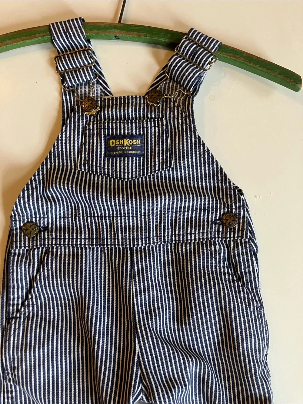 Vintage OshKosh hickory stripe overalls size 24 months USA union made